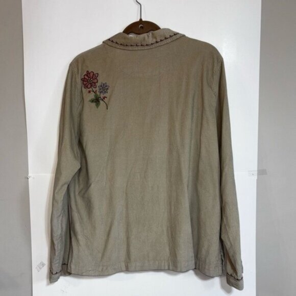 Appleseeds Beige Embroidered Women's Jacket Large Corduroy Button Up Chore Coat - Picture 7 of 8